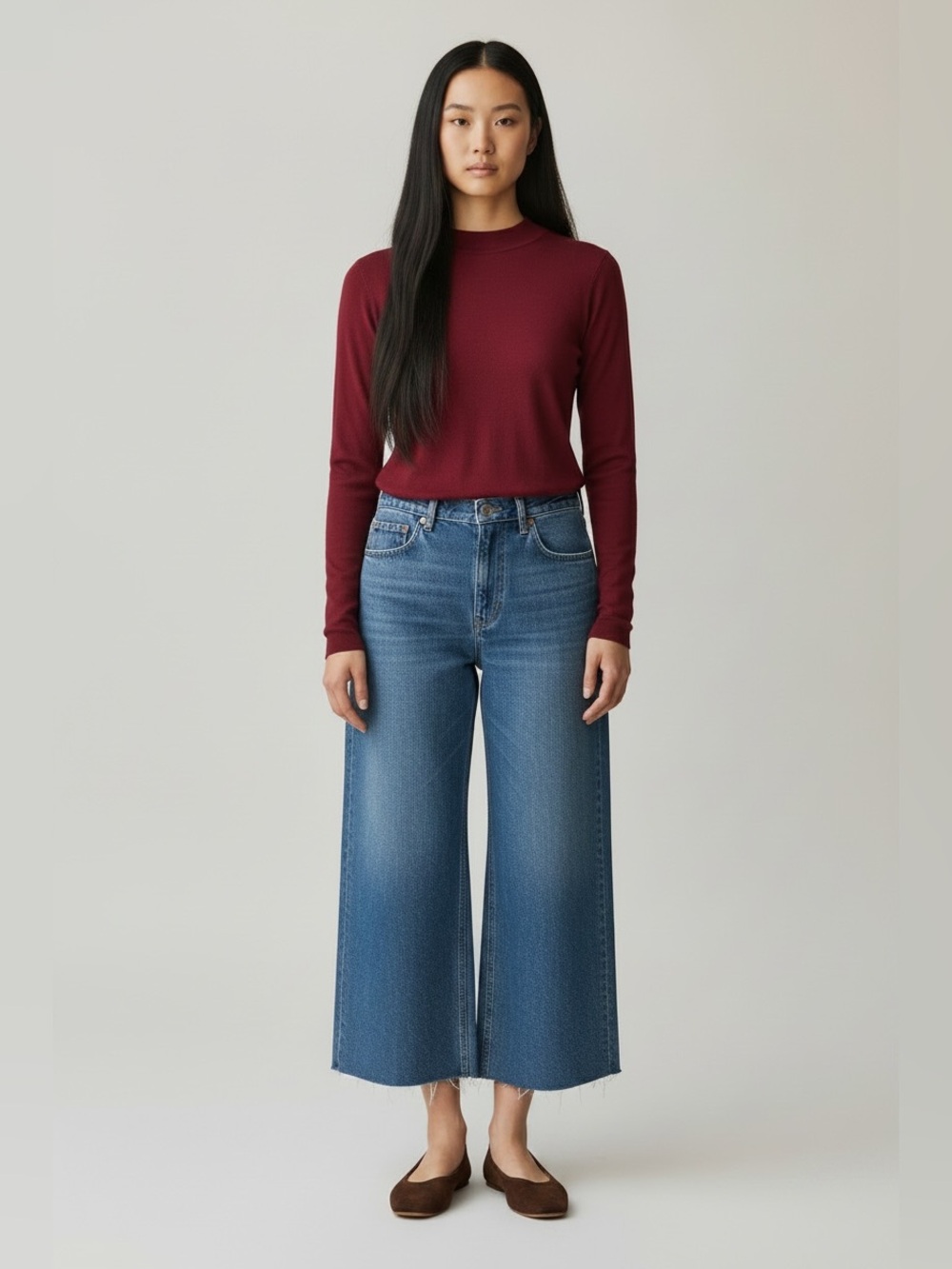 Boden wide leg raw hem crop jean 29 P light blue denim relaxed fit classic